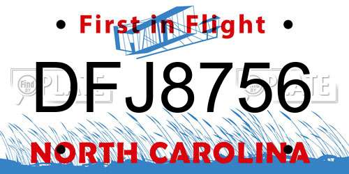 DFJ8756 North Carolina License Plate