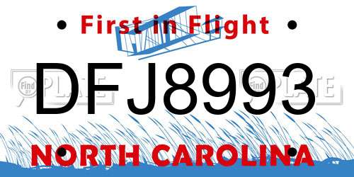 DFJ8993 North Carolina License Plate