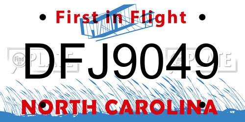 DFJ9049 North Carolina License Plate