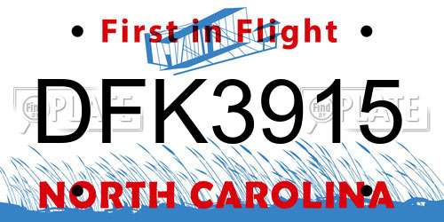 DFK3915 North Carolina License Plate