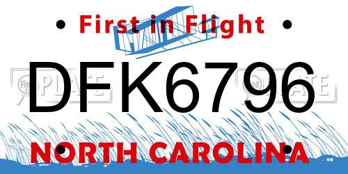 DFK6796 North Carolina License Plate