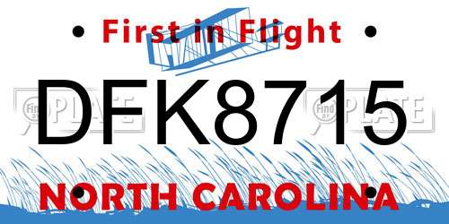 DFK8715 North Carolina License Plate