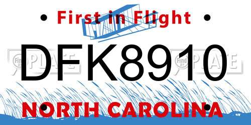 DFK8910 North Carolina License Plate