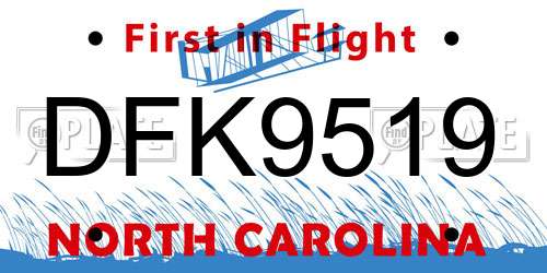 DFK9519 North Carolina License Plate
