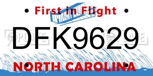 DFK9629 North Carolina License Plate