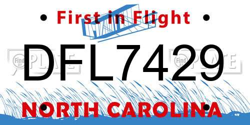 DFL7429 North Carolina License Plate