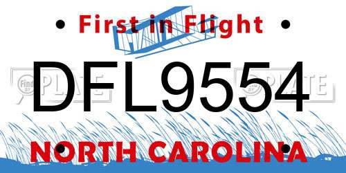 DFL9554 North Carolina License Plate