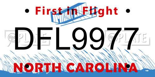 DFL9977 North Carolina License Plate