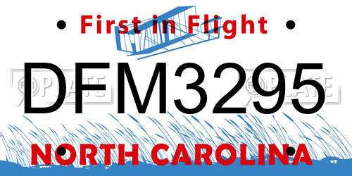 DFM3295 North Carolina License Plate