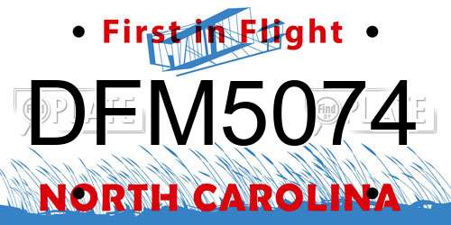 DFM5074 North Carolina License Plate