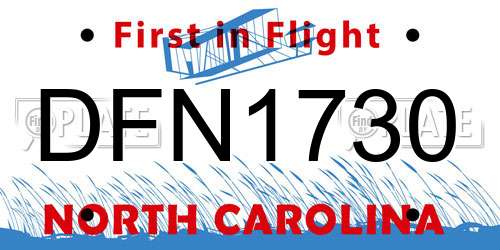 DFN1730 North Carolina License Plate