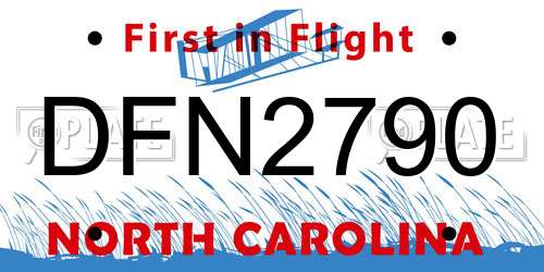 DFN2790 North Carolina License Plate