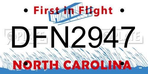 DFN2947 North Carolina License Plate