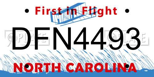 DFN4493 North Carolina License Plate