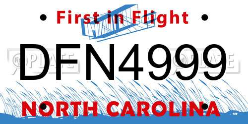 DFN4999 North Carolina License Plate