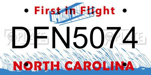 DFN5074 North Carolina License Plate