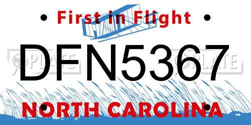 DFN5367 North Carolina License Plate