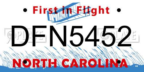 DFN5452 North Carolina License Plate