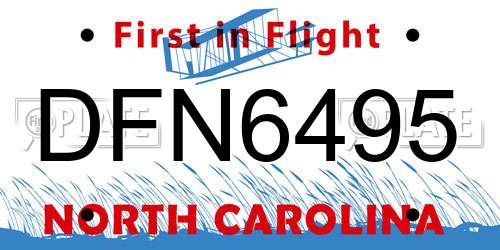 DFN6495 North Carolina License Plate