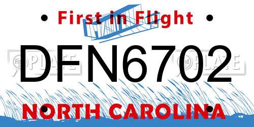 DFN6702 North Carolina License Plate