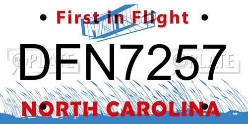 DFN7257 North Carolina License Plate