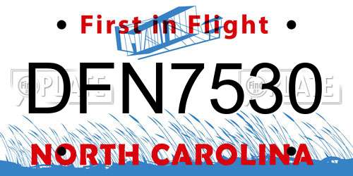 DFN7530 North Carolina License Plate