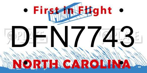 DFN7743 North Carolina License Plate