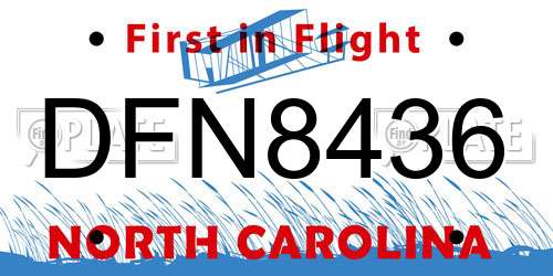 DFN8436 North Carolina License Plate