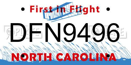 DFN9496 North Carolina License Plate