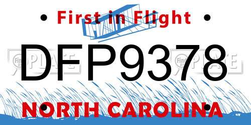 DFP9378 North Carolina License Plate