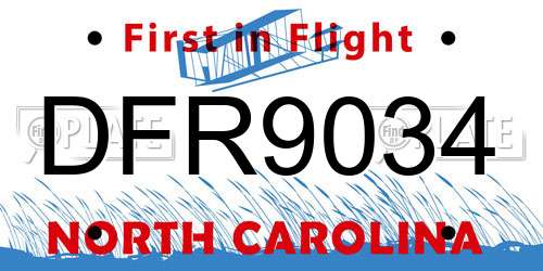 DFR9034 North Carolina License Plate