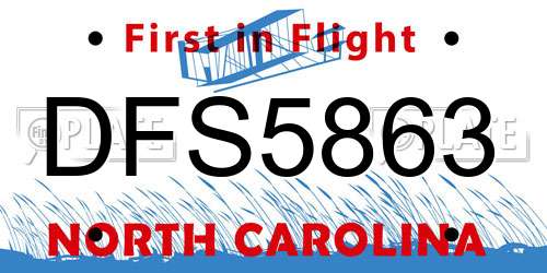 DFS5863 North Carolina License Plate