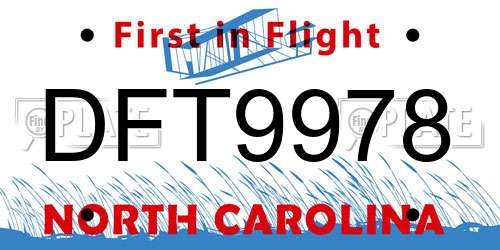 DFT9978 North Carolina License Plate