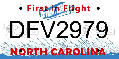 DFV2979 North Carolina License Plate