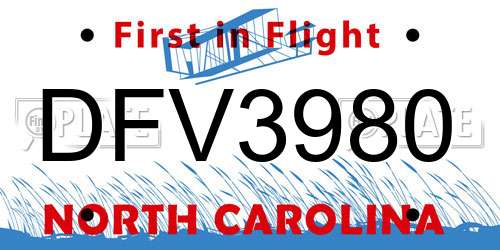 DFV3980 North Carolina License Plate