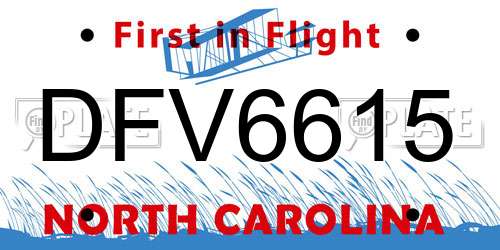 DFV6615 North Carolina License Plate