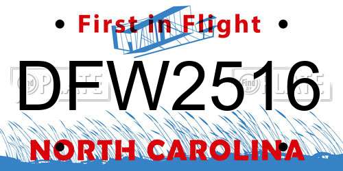 DFW2516 North Carolina License Plate