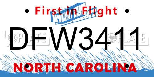 DFW3411 North Carolina License Plate