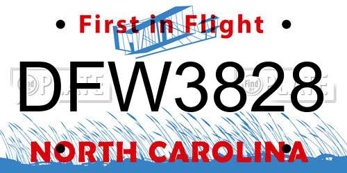 DFW3828 North Carolina License Plate