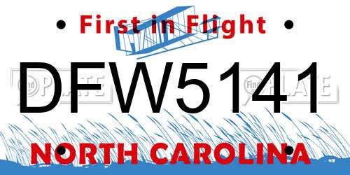 DFW5141 North Carolina License Plate