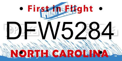 DFW5284 North Carolina License Plate