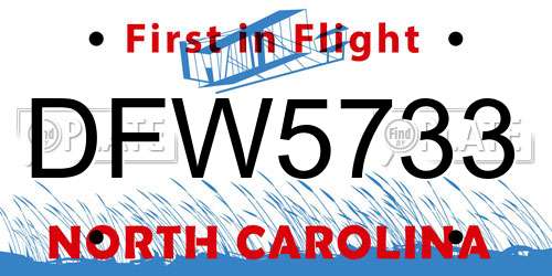 DFW5733 North Carolina License Plate