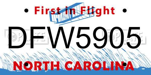 DFW5905 North Carolina License Plate