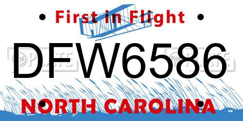DFW6586 North Carolina License Plate