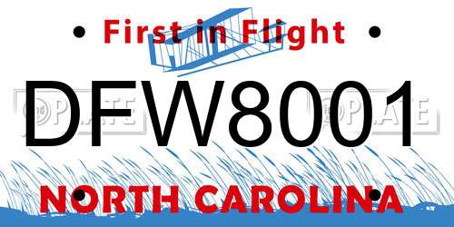 DFW8001 North Carolina License Plate