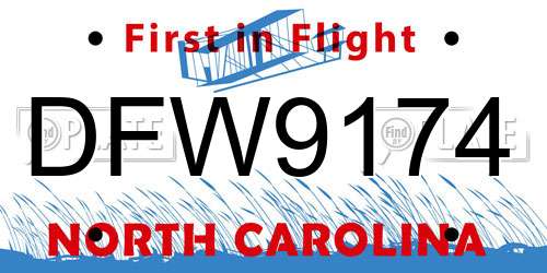 DFW9174 North Carolina License Plate