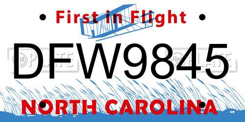 DFW9845 North Carolina License Plate