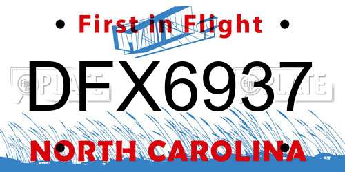 DFX6937 North Carolina License Plate