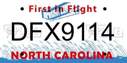 DFX9114 North Carolina License Plate
