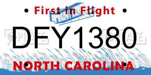 DFY1380 North Carolina License Plate